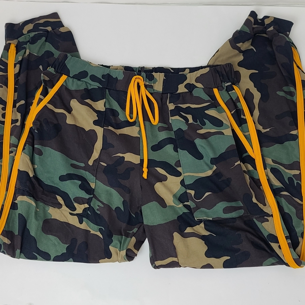 Fashion Nova Yellow Stripe Camo Jogger Pants